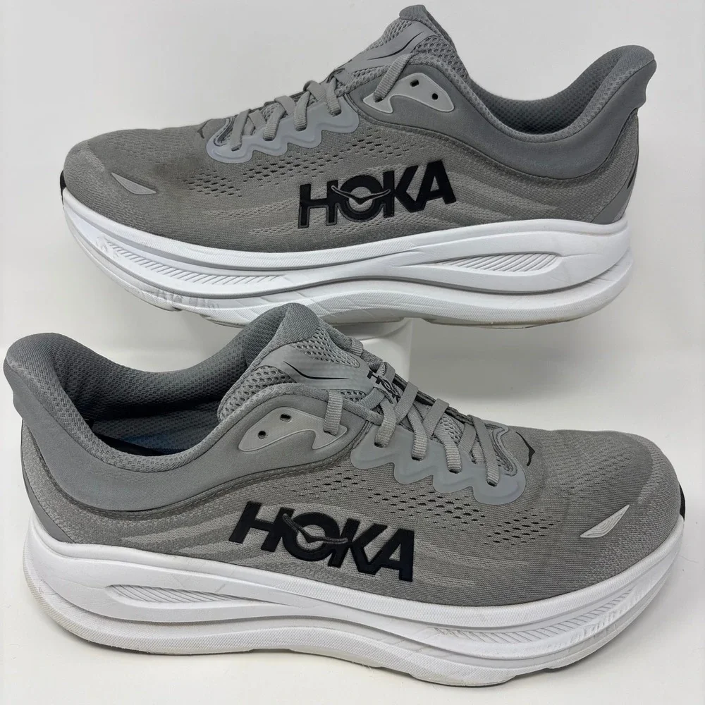 HOKA Bondi 9 Mens Size 13 4E Wide Grey White Running Shoes (1162015 GCTC)